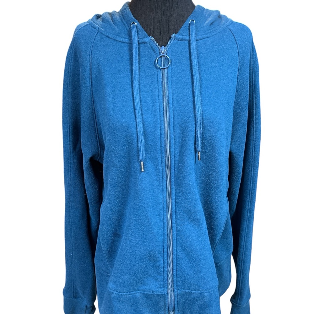 Women’s Hoodie, medium, thumb holes, two pockets, zipper, cotton/polyester, Teal